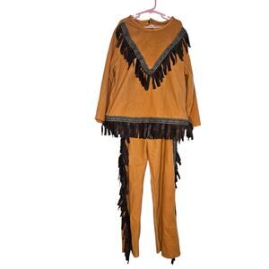 Native American costume Boys 12/14  Pants top fringe head dress